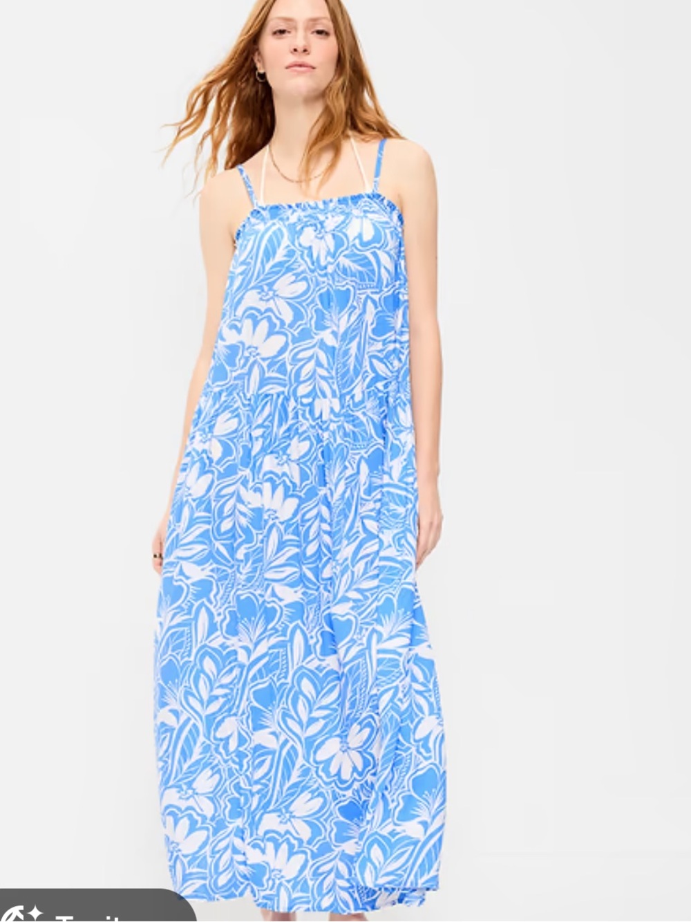 Old Navy Light Blue & White Floral Smocked Maxi Dress